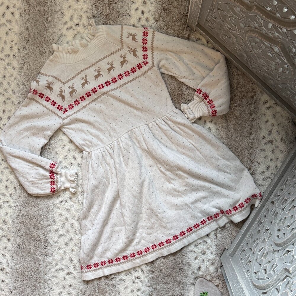 Janie and Jack long sleeve dress girls size 10 Christmas reindeer holiday party